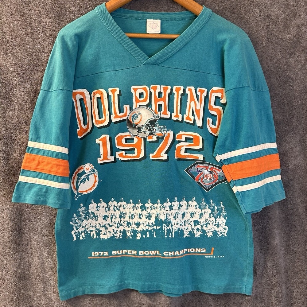 VTG 90s Miami Dolphins Men's M 1972 Commemorative V-Neck Short Sleeve Shirt USA